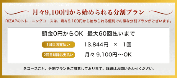 ライザップの分割払い詳細